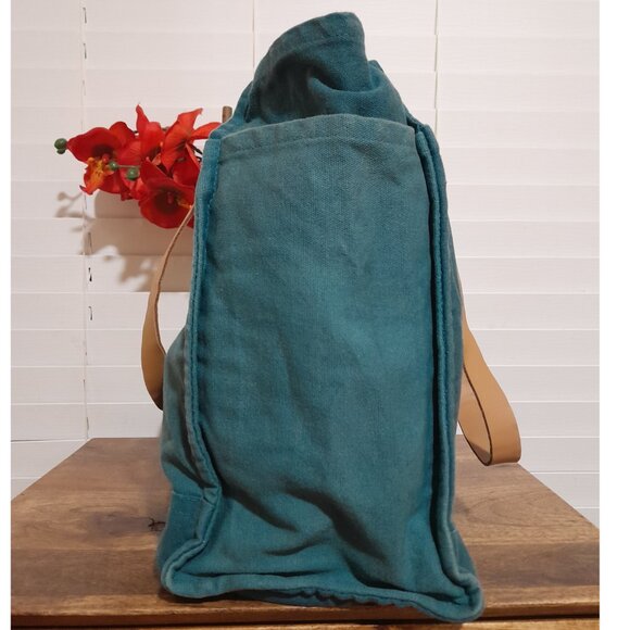 FEED Teal Canvas Shoulder Bag with Tan Straps - Picture 2 of 12